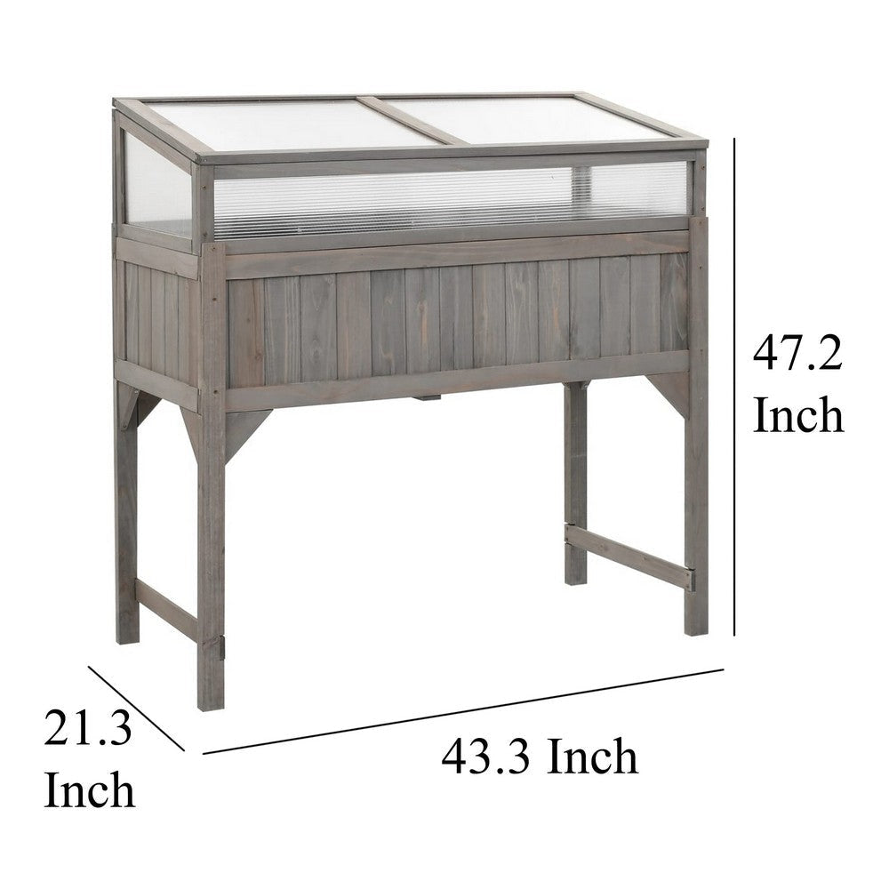 Outdoor Raised Garden Bed with Greenhouse Gray Solid Fir Wood 43’’ BM325644