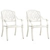 Outdoor Patio Chairs Set of 2, Floral Pattern Backrest, White Aluminum