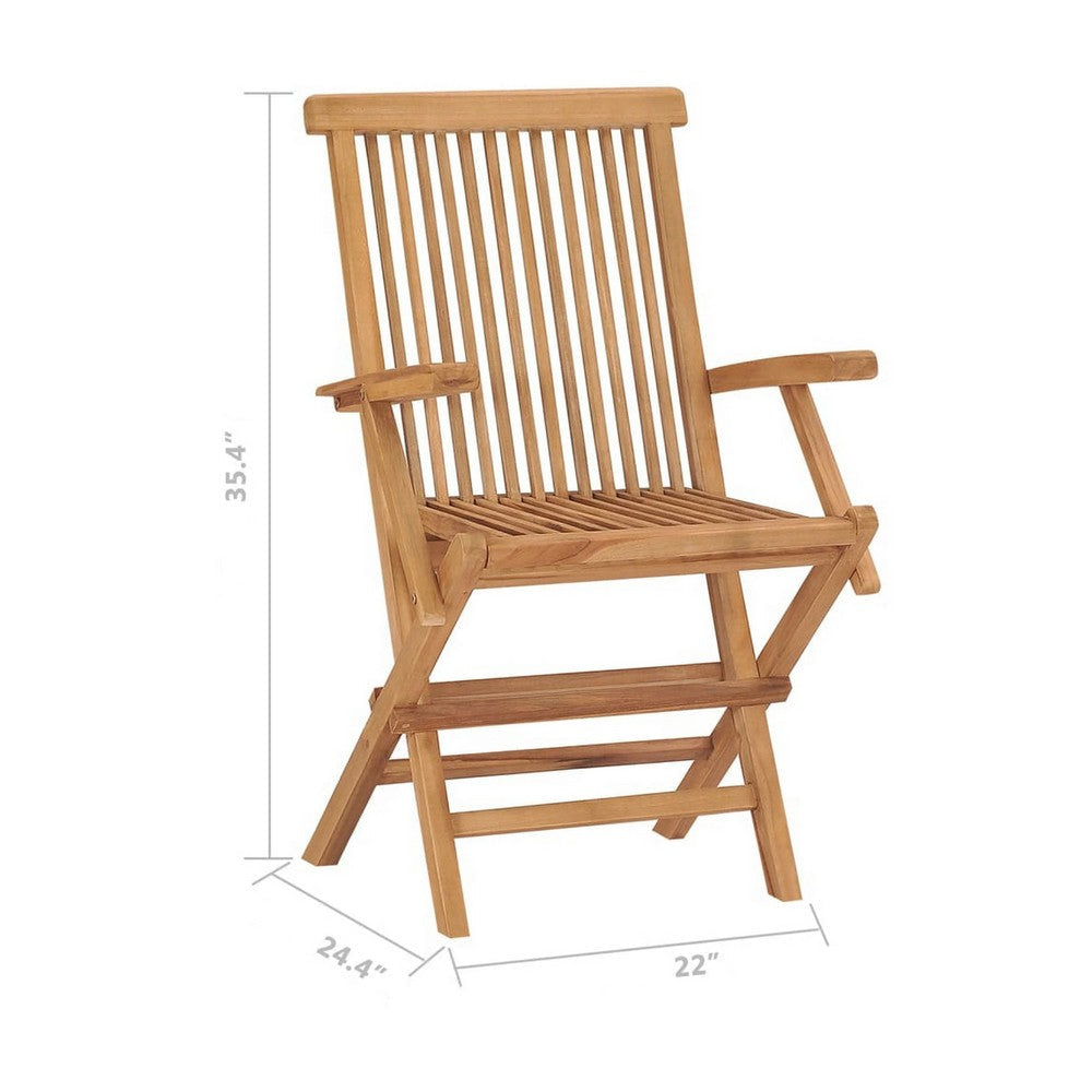 Foldable Outdoor Lounge Chair Set of 3 Slatted Back Brown Teak Wood BM325649