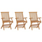 Foldable Outdoor Lounge Chair Set of 3, Slatted Back, Brown Teak Wood