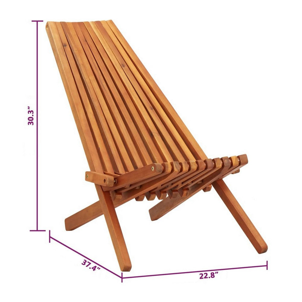 Folding Outdoor Patio Lounge Chair Solid Acacia Wood Slatted Design BM325650