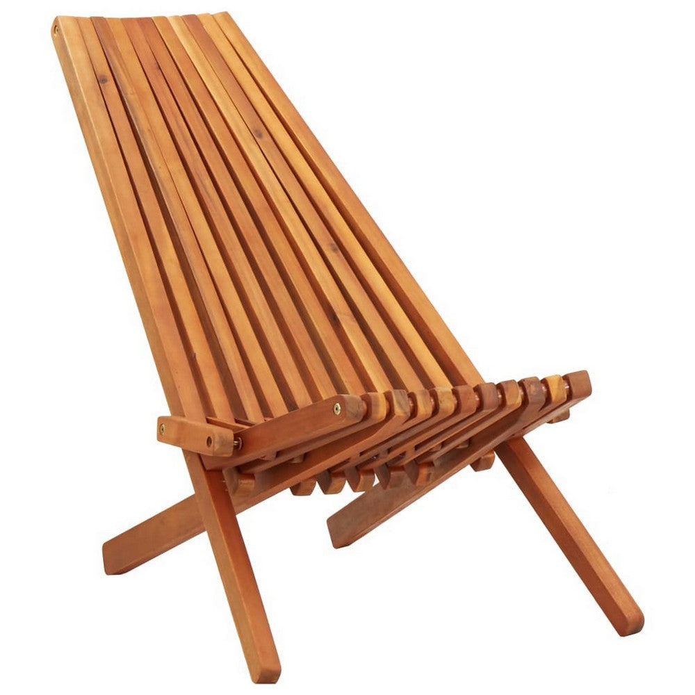 Folding Outdoor Patio Lounge Chair, Solid Acacia Wood, Slatted Design