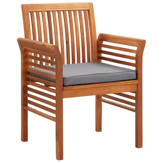 Kim Outdoor Dining Chair, Slatted Solid Acacia Wood, Gray Cushion