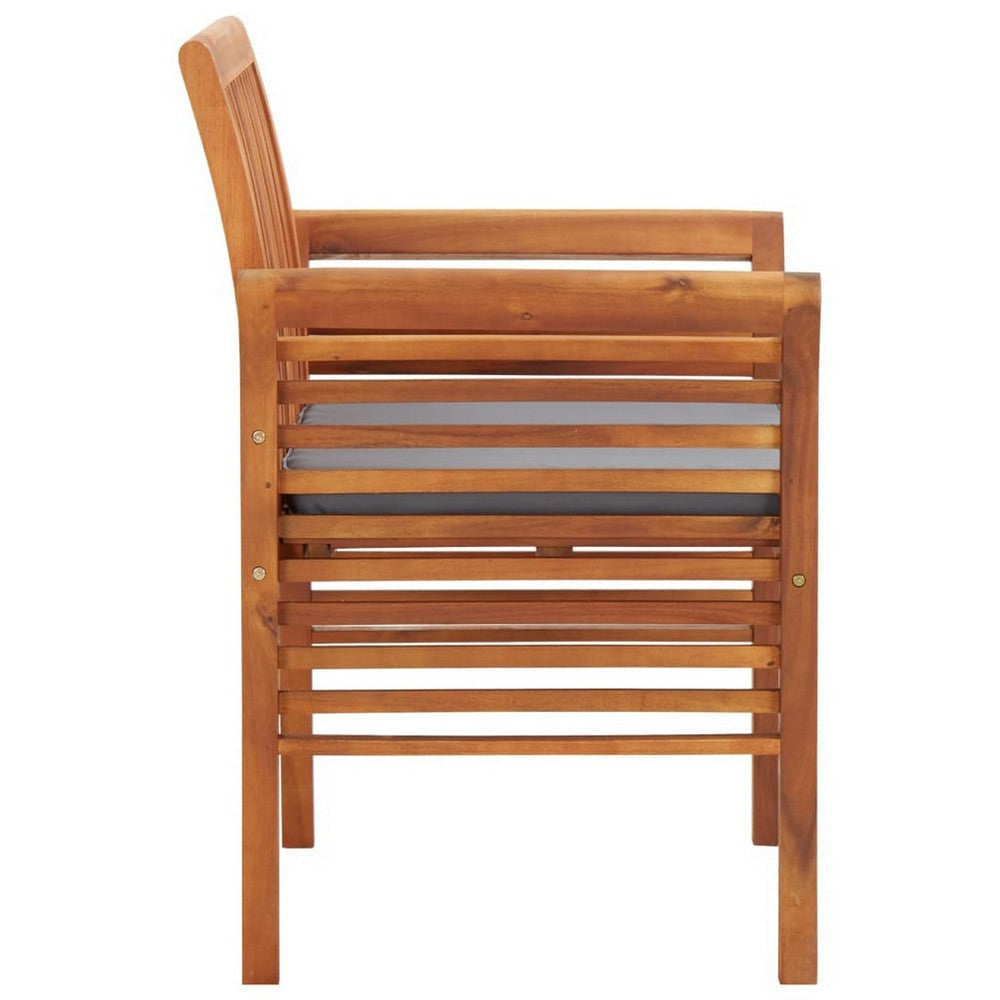 Kim Outdoor Dining Chair Slatted Solid Acacia Wood Gray Cushion BM325656