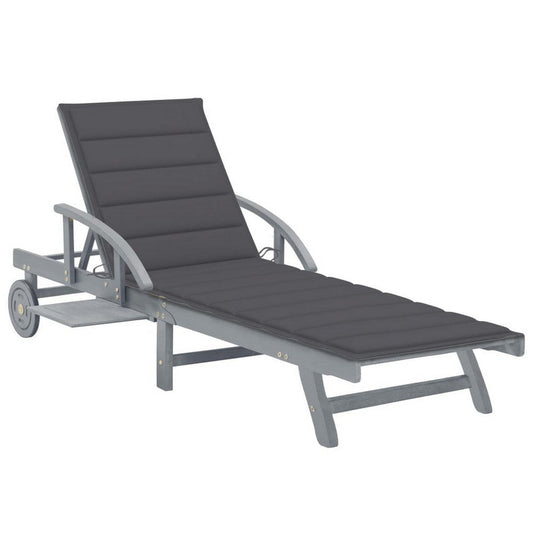 Patio Sun Chaise Lounger with Wheels, Gray, Solid Acacia Wood, 78"