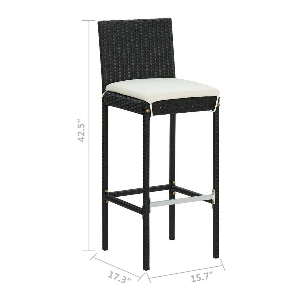 Nyra Garden Barstool Chair Set of 4 White Cushions Black Rattan BM325662