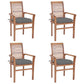 Lima Outdoor Dining Side Chair Set of 4, Brown Teak Wood, Gray Fabric