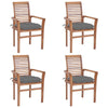 Lima Outdoor Dining Side Chair Set of 4, Brown Teak Wood, Gray Fabric