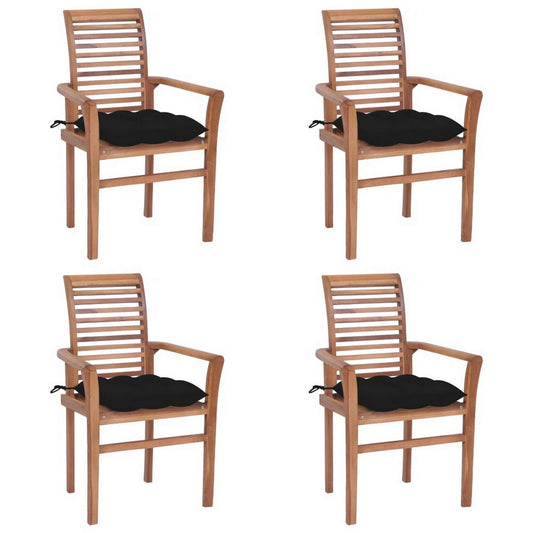 Lima Outdoor Dining Side Chair Set of 4, Brown Teak Wood, Black Fabric