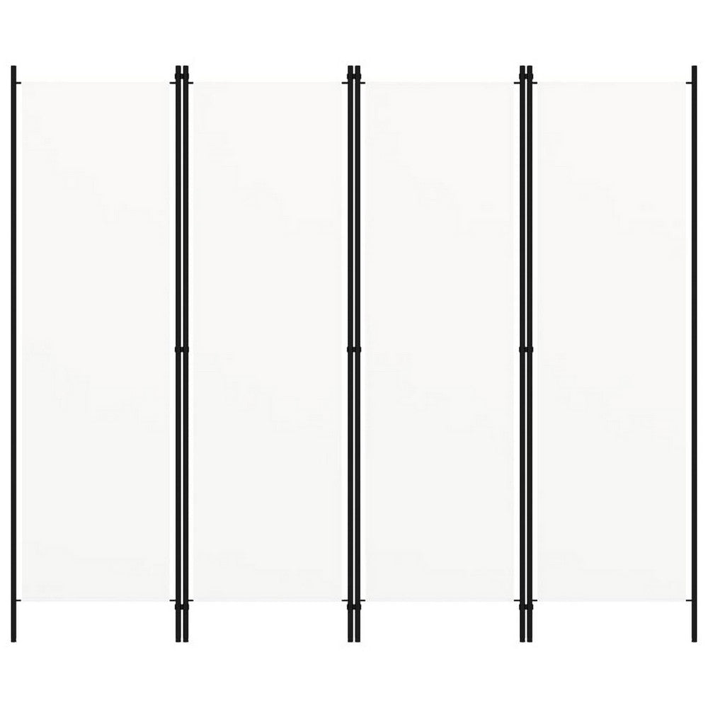 Folding Room Divider 79x71’’ White Fabric Black Iron Frame 4 Panel BM325679