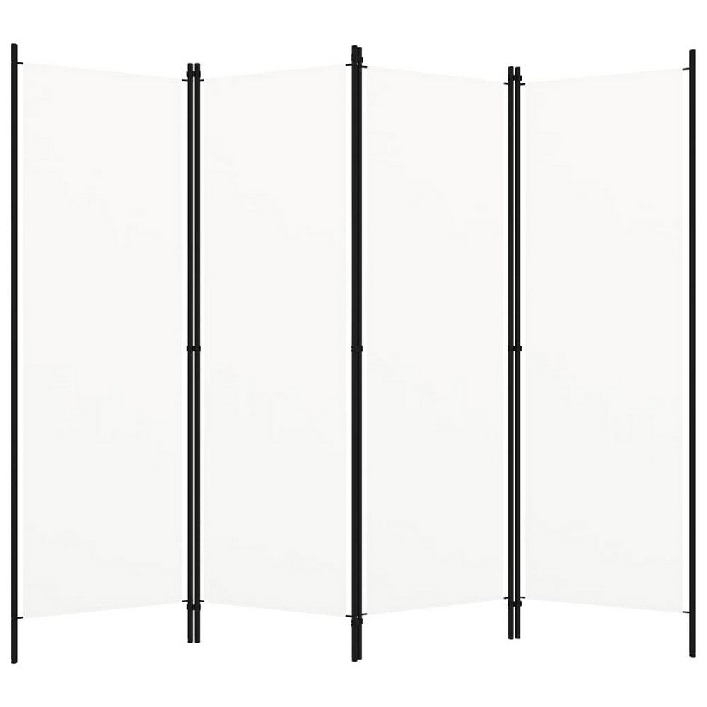 Folding Room Divider, 79x71" White Fabric, Black Iron Frame, 4 Panel