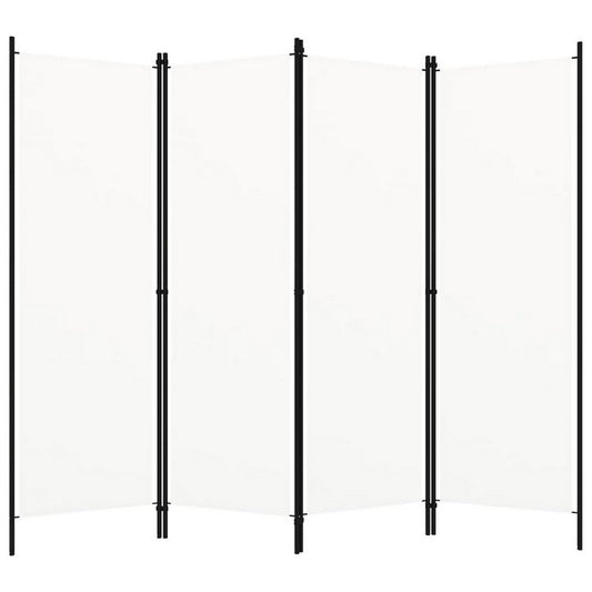 Folding Room Divider, 79x71" White Fabric, Black Iron Frame, 4 Panel