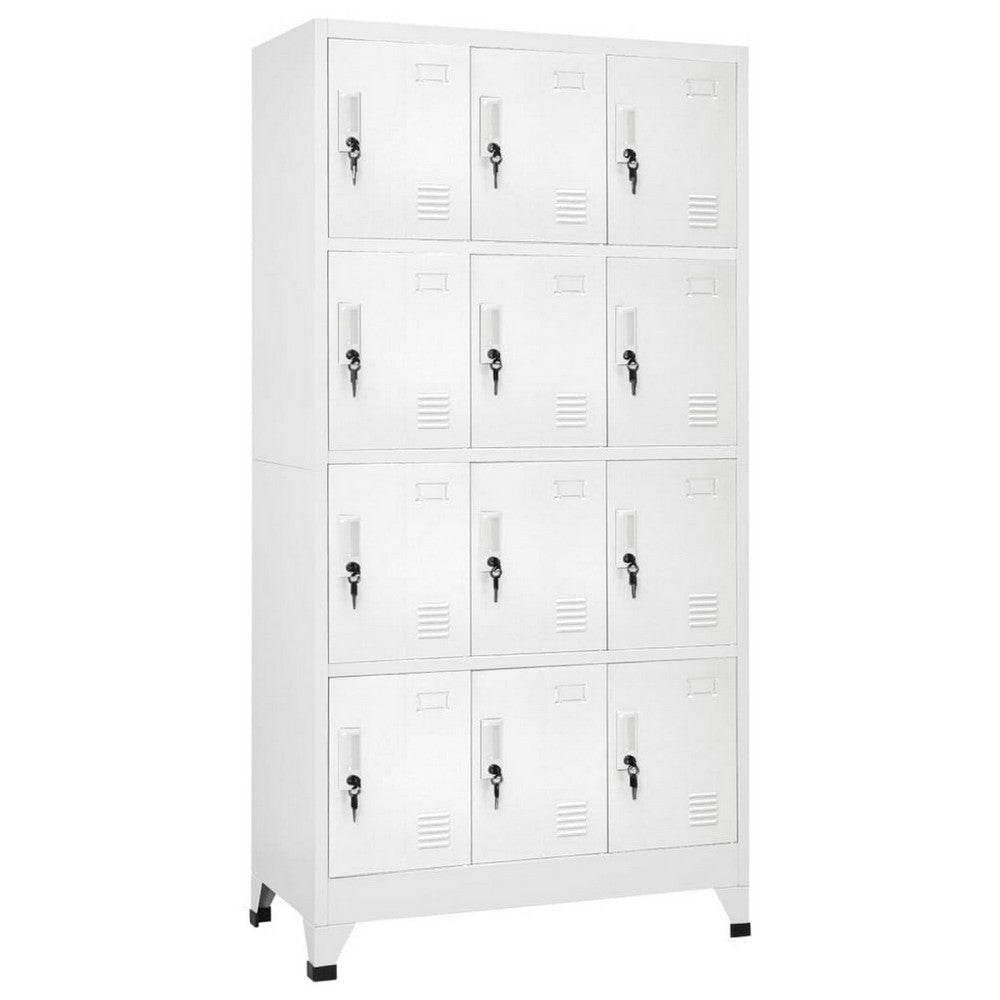 Rim Locker Cabinet with 12 Storage Compartments, Slate Gray Steel