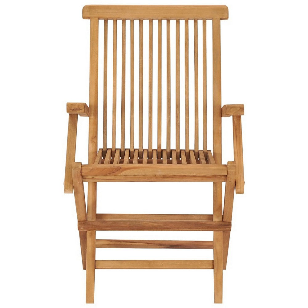 Folding Outdoor Chair Set of 2 Brown Solid Teak Wood Slatted Back BM325682