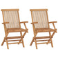 Folding Outdoor Chair Set of 2, Brown Solid Teak Wood, Slatted Back