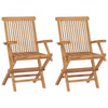 Folding Outdoor Chair Set of 2, Brown Solid Teak Wood, Slatted Back