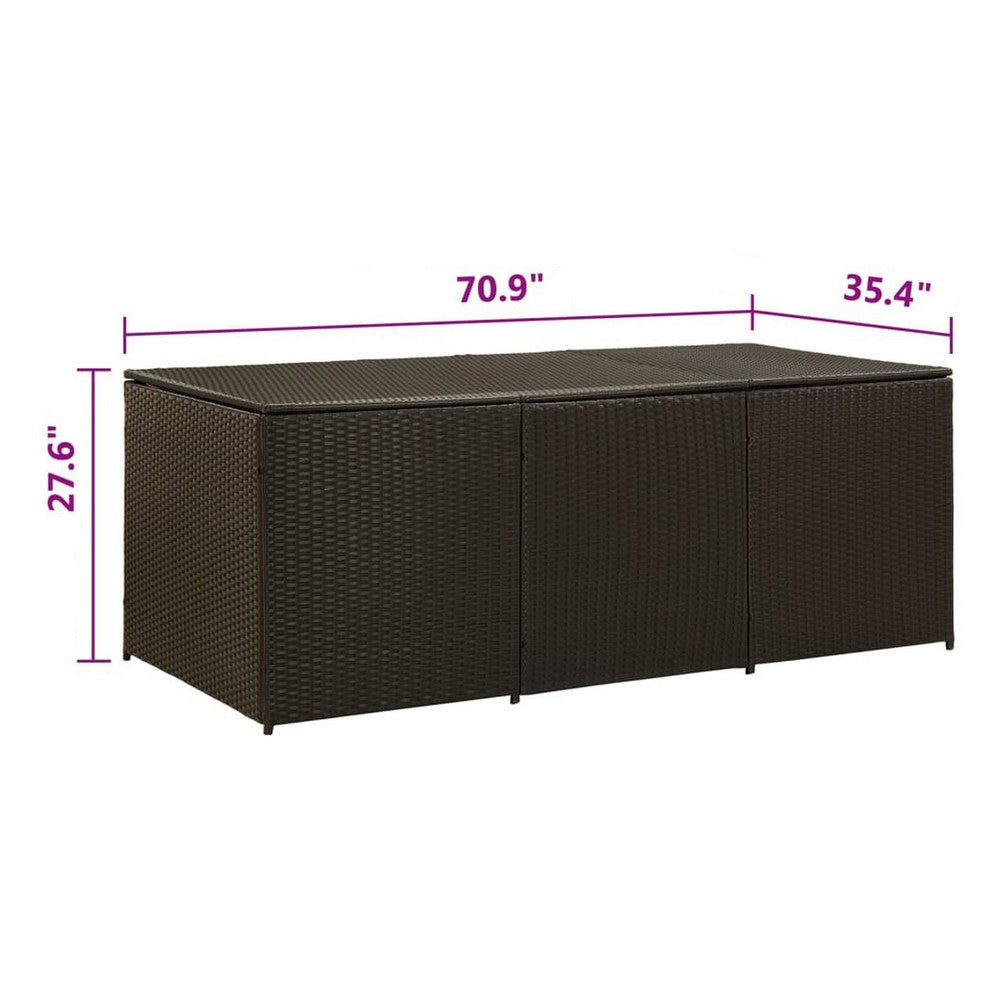 Outdoor Storage Box Brown Rattan 71’’ Powder Coated Steel Frame BM325684