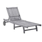 Outdoor Sun Lounger Gray Acacia Wood Ivory Fabric Cushion 78’’ BM325685