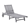 Outdoor Sun Lounger Gray Acacia Wood Ivory Fabric Cushion 78’’ BM325685