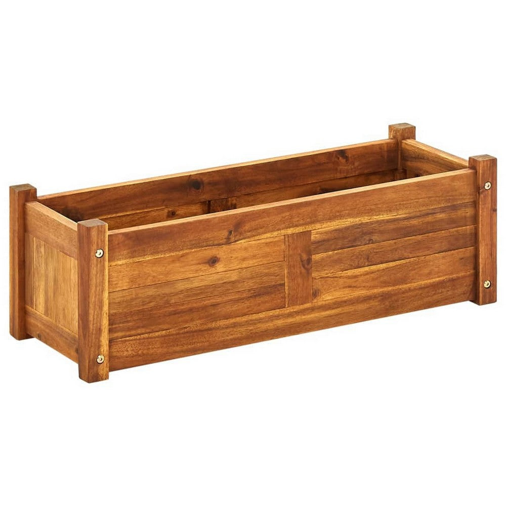 Ryla Raised Flower Bed Garden Box, Brown Acacia Wood Frame 11x30