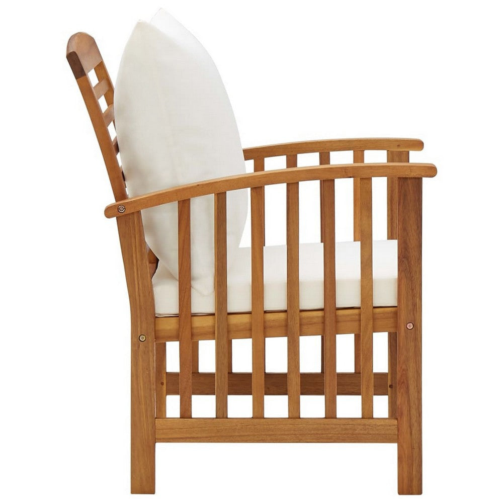 Mia Outdoor Chair Set of 2 White Fabric Brown Wood Slatted Design BM325687