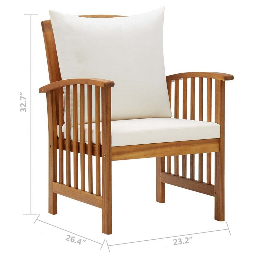 Mia Outdoor Chair Set of 2 White Fabric Brown Wood Slatted Design BM325687