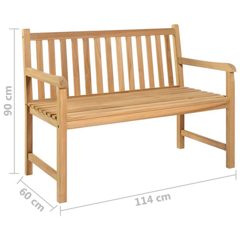 Outdoor Bench Natural Brown Teak Wood Frame Slatted Design 45’’ BM325689