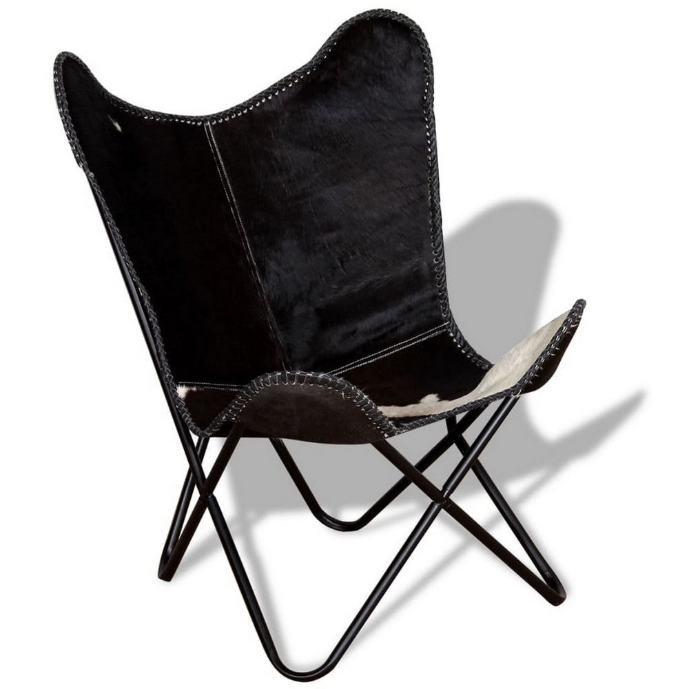 Butterfly Chair Black and White Genuine Cowhide Upholstery Metal BM325703