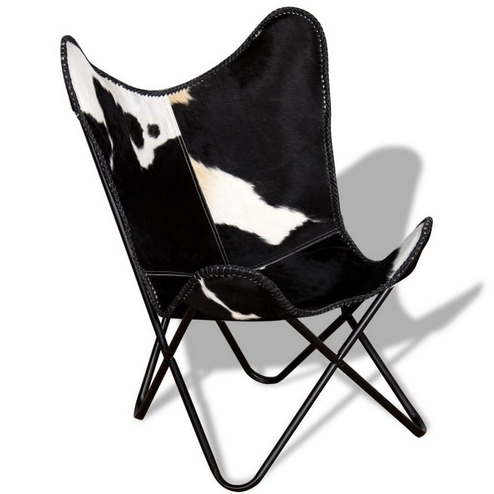 Butterfly Chair Black and White Genuine Cowhide Upholstery Metal BM325703