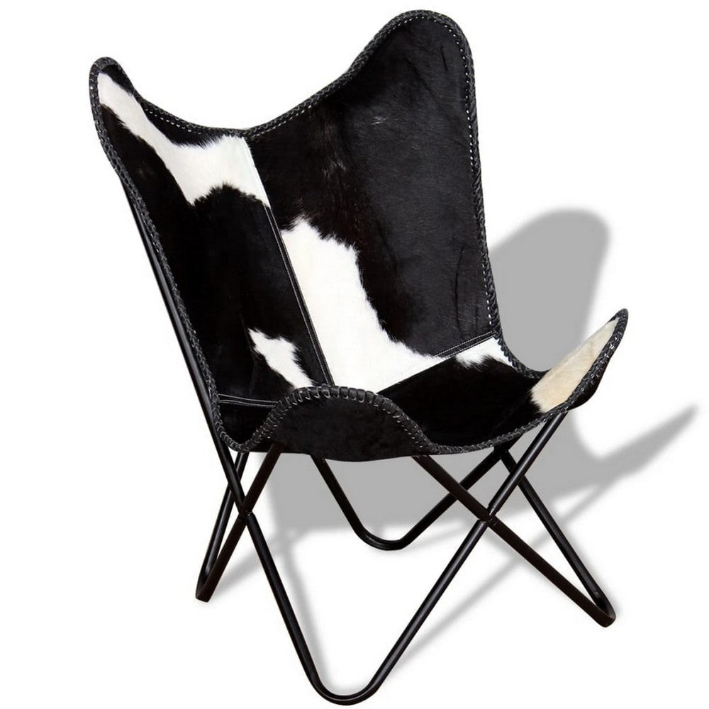 Butterfly Chair Black and White Genuine Cowhide Upholstery Metal BM325703