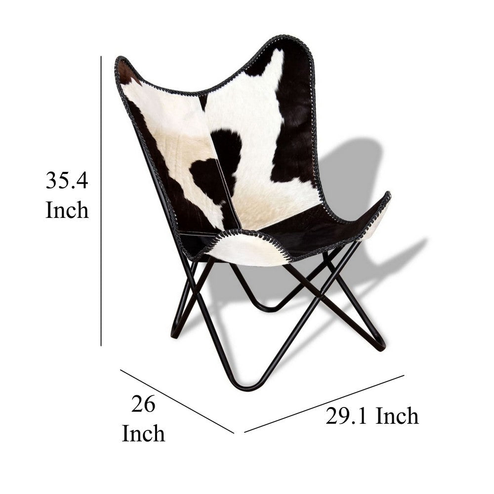 Butterfly Chair Black and White Genuine Cowhide Upholstery Metal BM325703