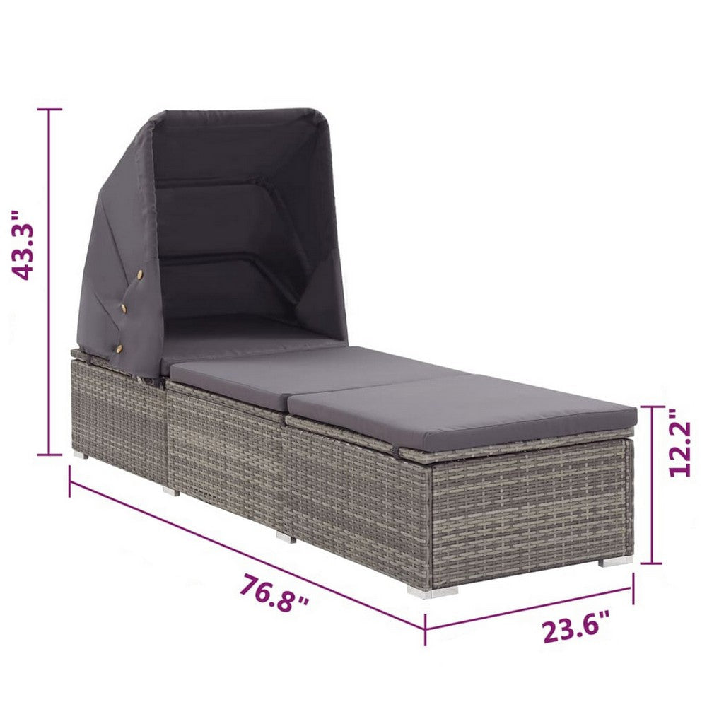 Casey Sun Chaise Lounger with Canopy Cushion Gray Rattan 77’’ BM325717