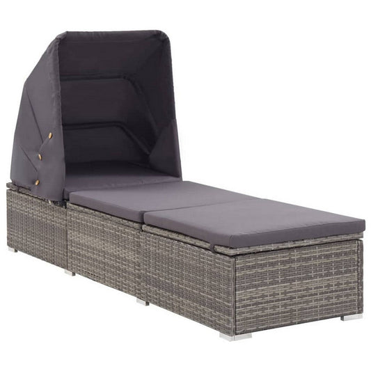 Casey Sun Chaise Lounger with Canopy, Cushion, Gray Rattan, 77"