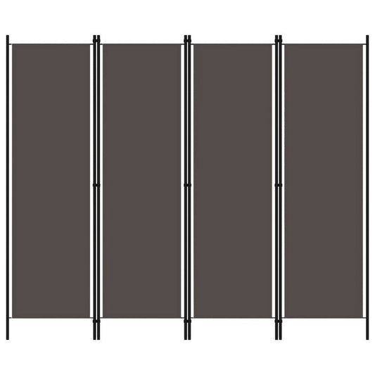 Freestanding Room Divider with 4 Panels, Dark Gray Fabric, 71x79 Iron