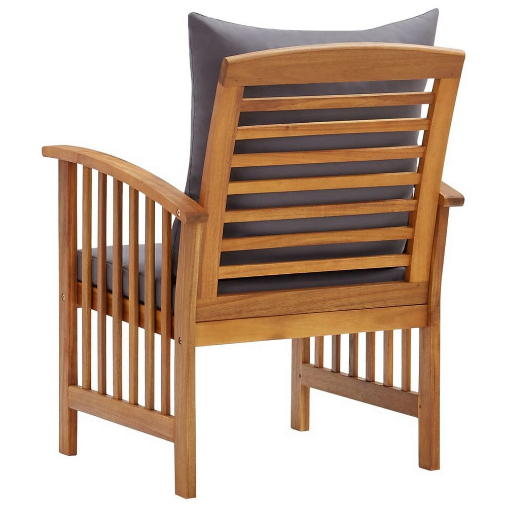 Mia Outdoor Patio Chair Set of 2 Gray Cushions Slatted Acacia Wood BM325721