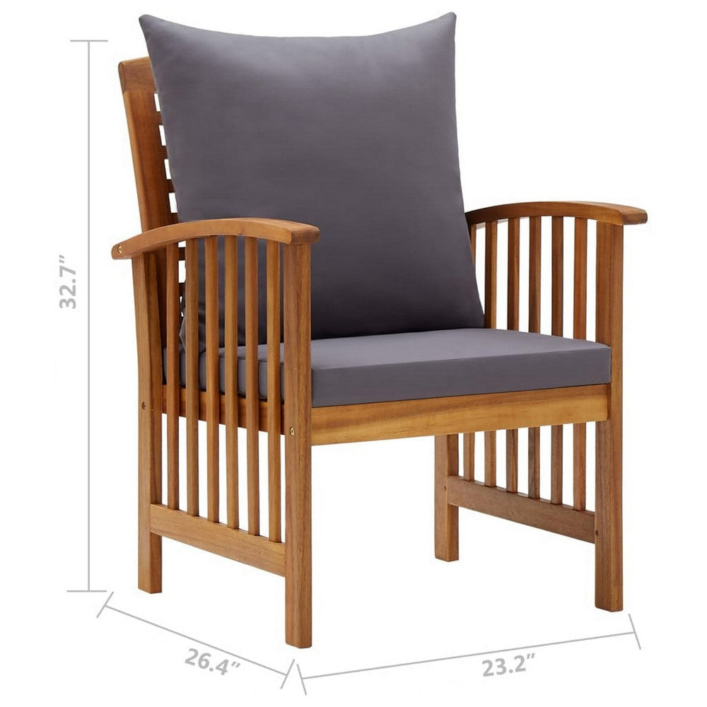 Mia Outdoor Patio Chair Set of 2 Gray Cushions Slatted Acacia Wood BM325721