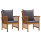 Mia Outdoor Patio Chair Set of 2, Gray Cushions, Slatted Acacia Wood