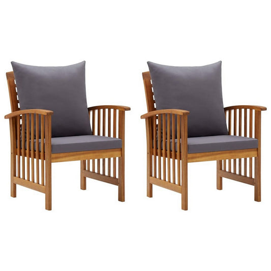 Mia Outdoor Patio Chair Set of 2, Gray Cushions, Slatted Acacia Wood