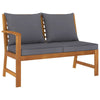 Patio Bench w Gray Cushions, Slatted Brown Solid Acacia Wood, 45"