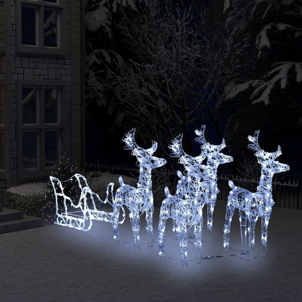 Garden 4pc Reindeer and Sleigh Christmas Decoration, 240 LEDs, White