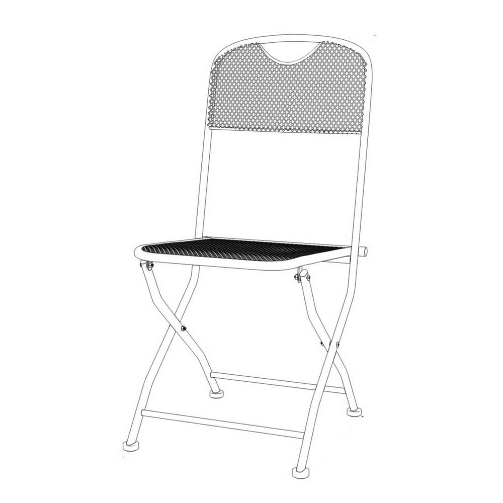 Outdoor Patio Chair Set of 2 Open Cutout Back Foldable Gray Metal BM325730