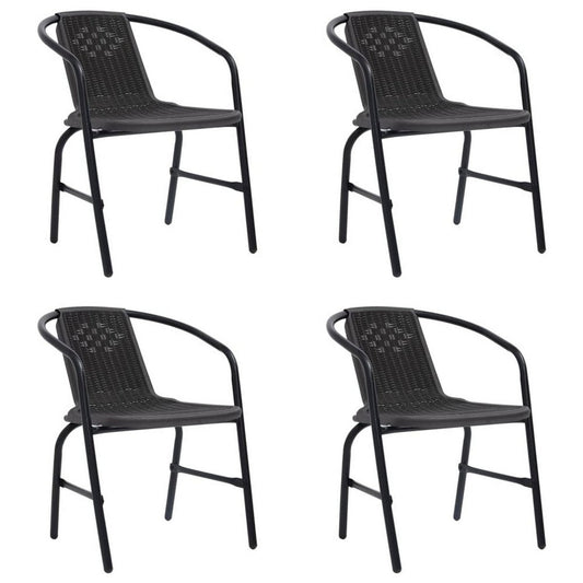 Outdoor Patio Chair Set of 4, Stackable, Plastic Rattan, Black