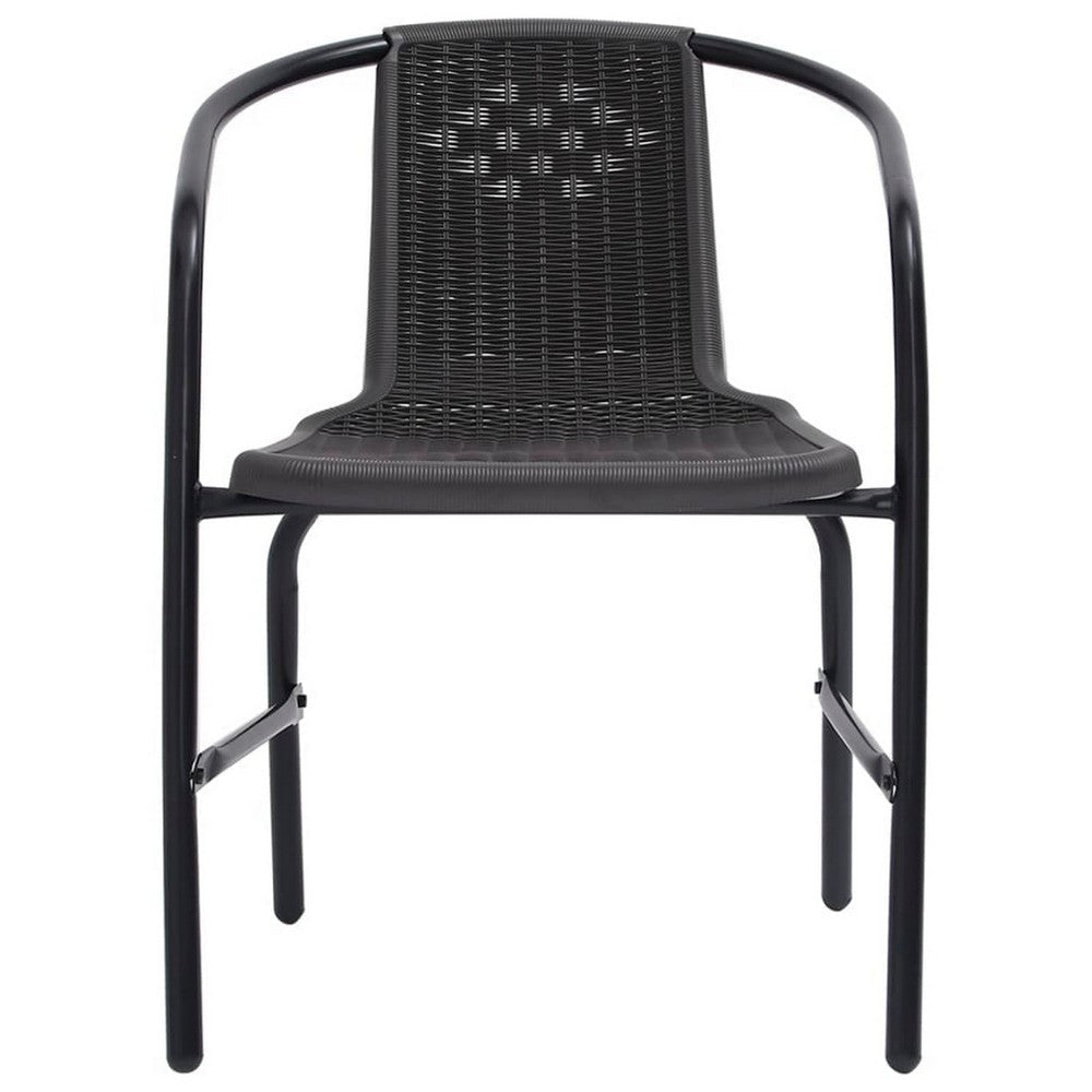 Outdoor Patio Chair Set of 4 Stackable Plastic Rattan Black BM325731