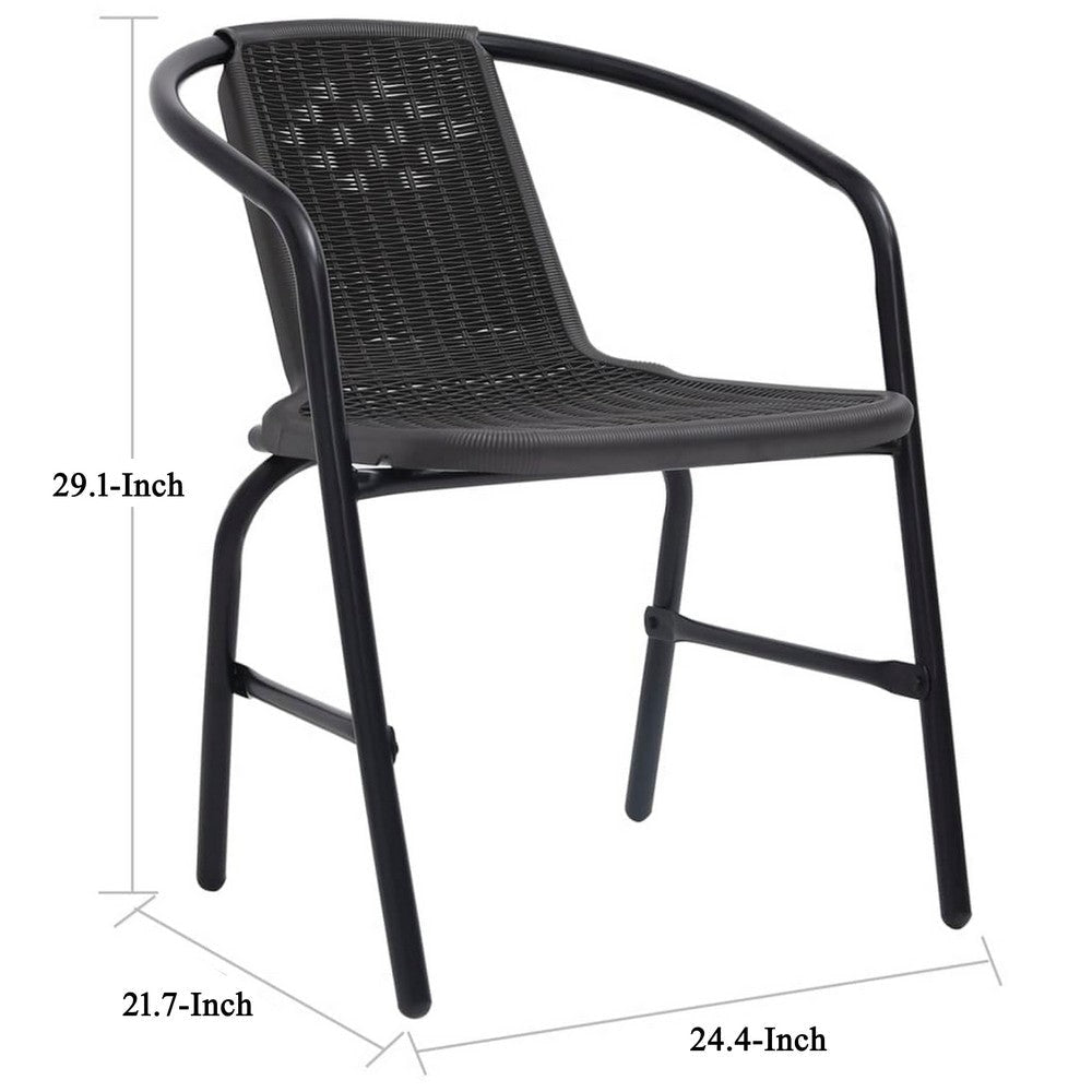 Outdoor Patio Chair Set of 4 Stackable Plastic Rattan Black BM325731