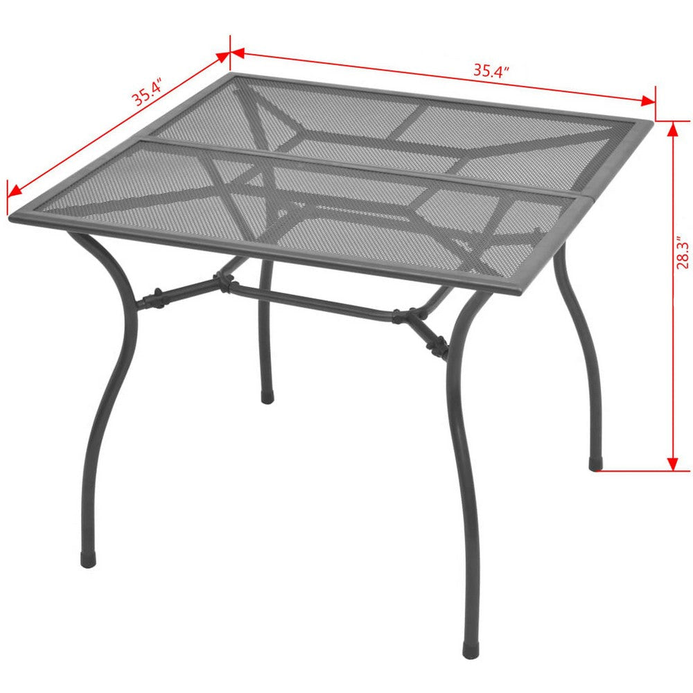 Outdoor Patio Dining Table 35’’ Square Mesh Top Classic Gray Metal BM325732