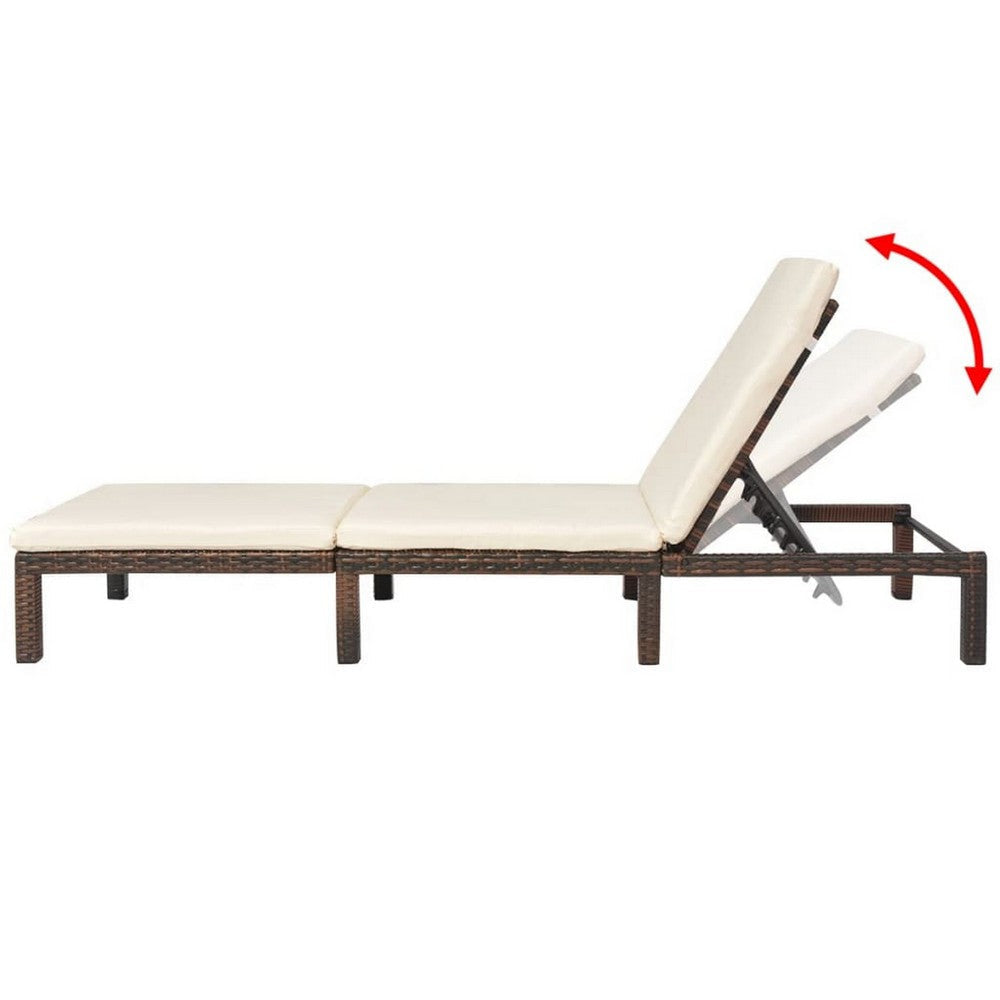 Outdoor Sun Lounger with White Cushion Adjustable Back Brown Wood BM325737