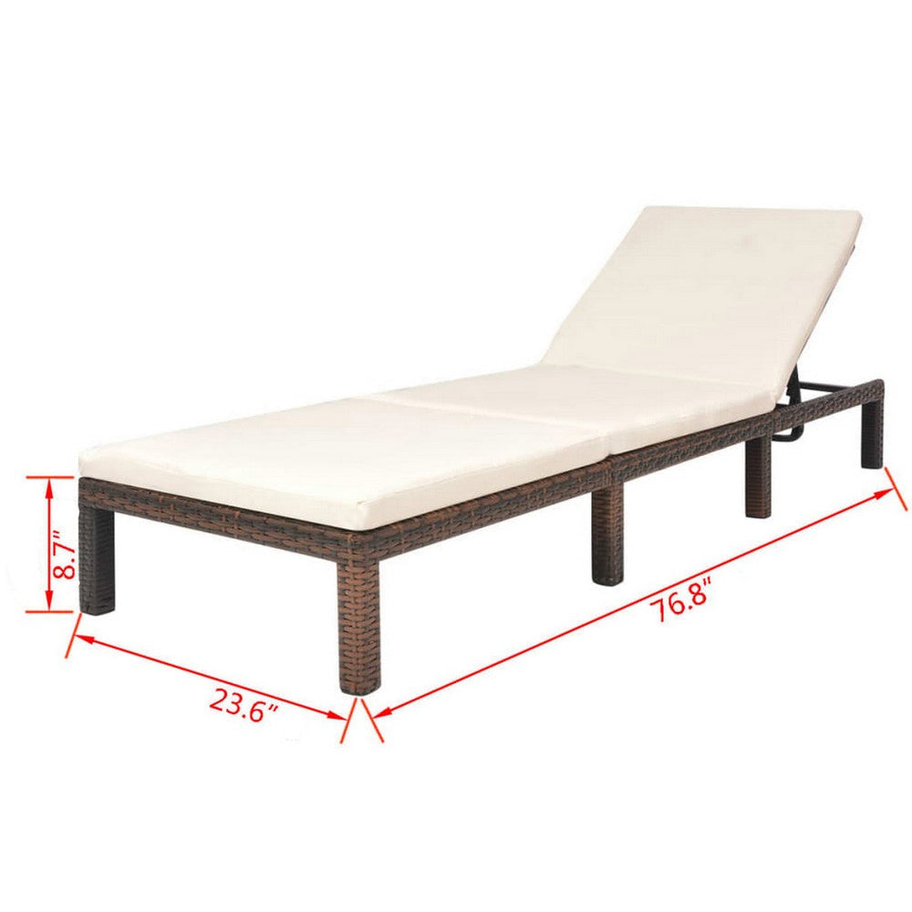 Outdoor Sun Lounger with White Cushion Adjustable Back Brown Wood BM325737