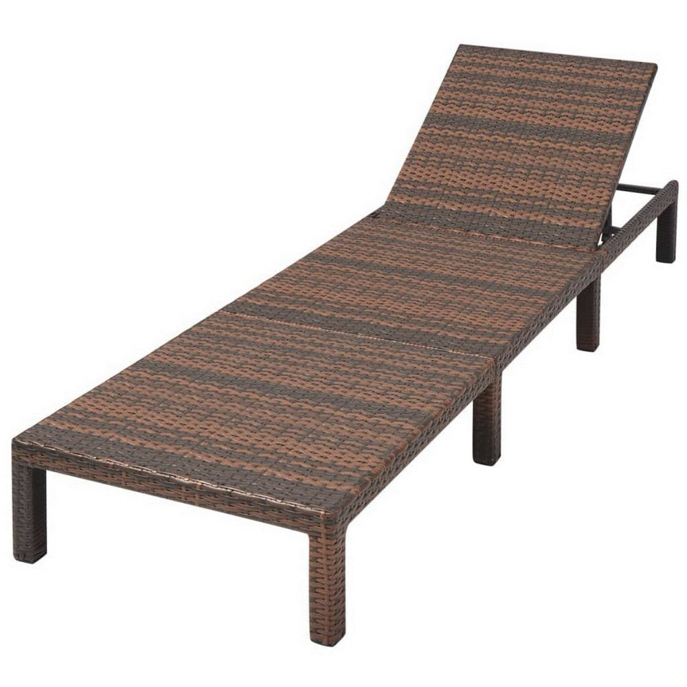 Outdoor Sun Lounger with White Cushion, Adjustable Back, Brown Wood