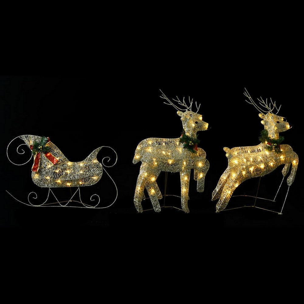 Garden 4pc Reindeer and Sleigh Christmas Decoration, 100 LEDs, Gold