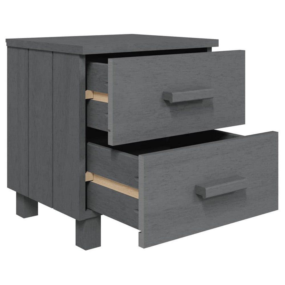 Bedside Nightstand Cabinet 2 Wide Drawers Dark Gray Solid Pinewood BM325739